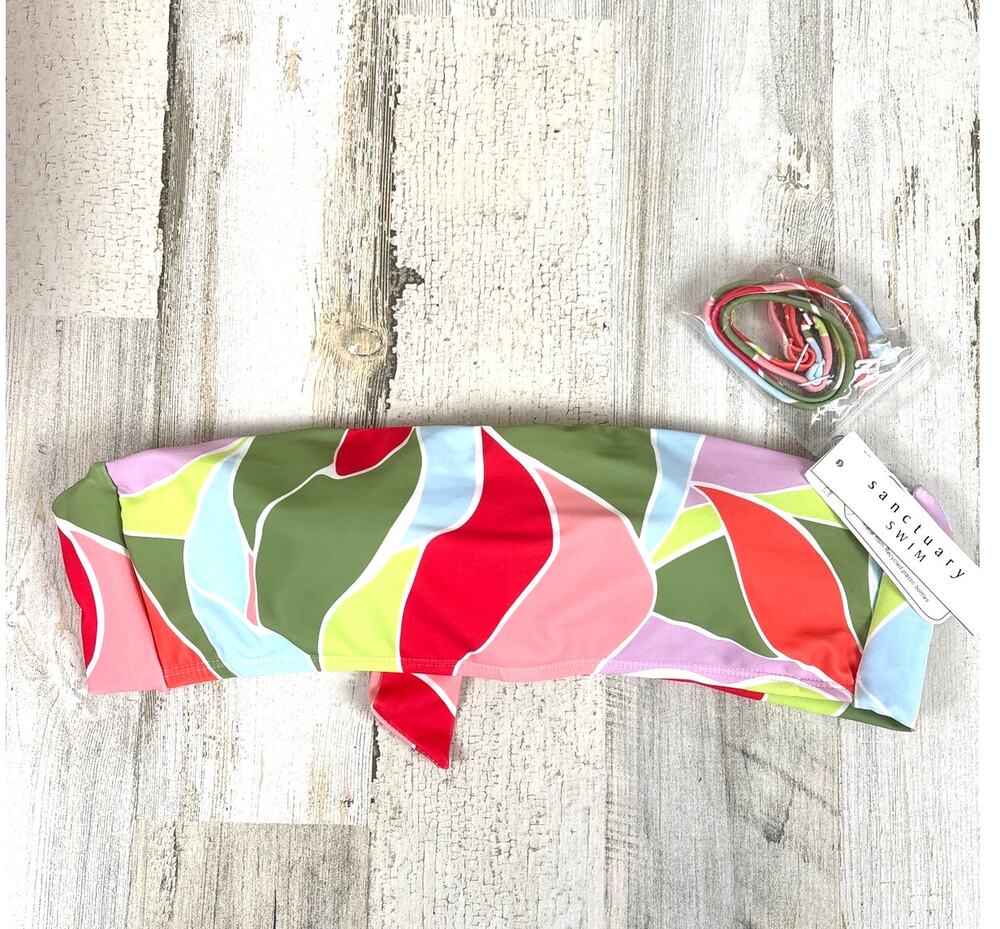 Sanctuary Womens M Multi Abstract Tropical Bikini Top Recycled NWT